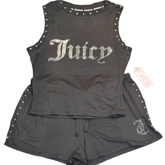 Juicy Couture Studded Rhinestone Logo Tank & Short PJ Set - Picture 2 of 5
